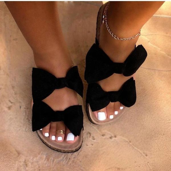 

sandals 2021 summer women's shoes silk bowknot flat platform beach outdoor fashion students home leisure 35-43, Black