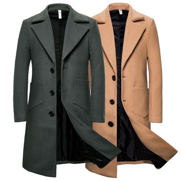 

men's wool & blends yf27 fashion spring &autumn clothes woolen overcoat slim-fit long trench coat, Black