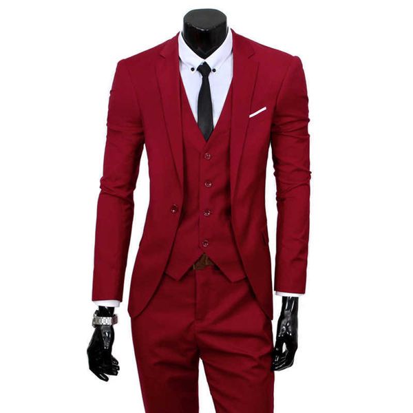 (Jaquetas + colete + calças) Novo 2021 moda boutique puro cor noivo vestido de casamento ternos homens slim formal negócio blazer ternos x0909