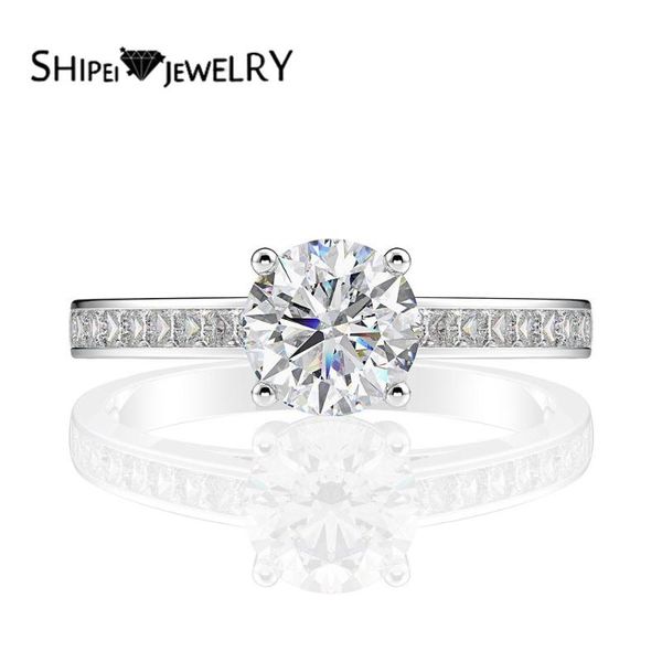 

cluster rings shipei fashion 925 sterling silver white round greated moissanite diamonds gemstone wedding fine jewelry engagement, Golden;silver