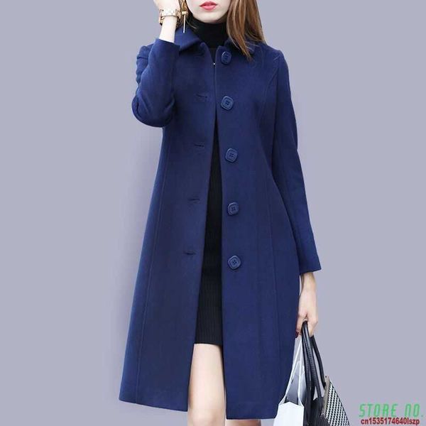 

autumn and winter woolen coat female mid-long single breasted overcoat casual women's woolen coat 210930, Black