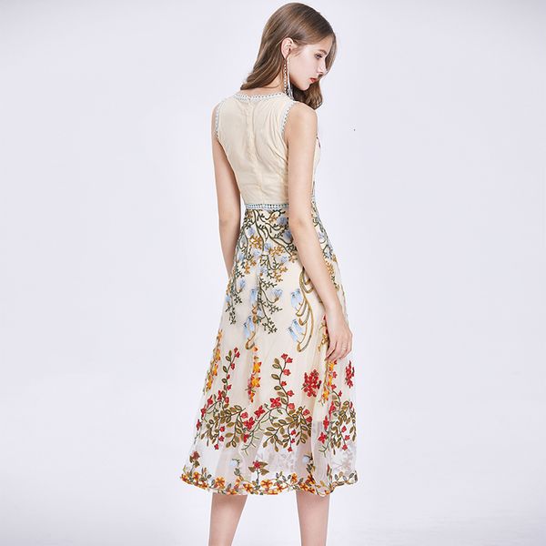 

dresses elegant patchwork embroidery women summer sleeveless vintage mesh miidi es high qulaity runway vestidos, Black;gray