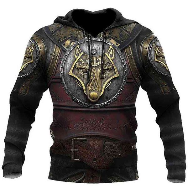 

viking myth pattern oversized sweatshirt 3d printing streetwear loose men's hoodi spring and fall trend fashion casual et, Black