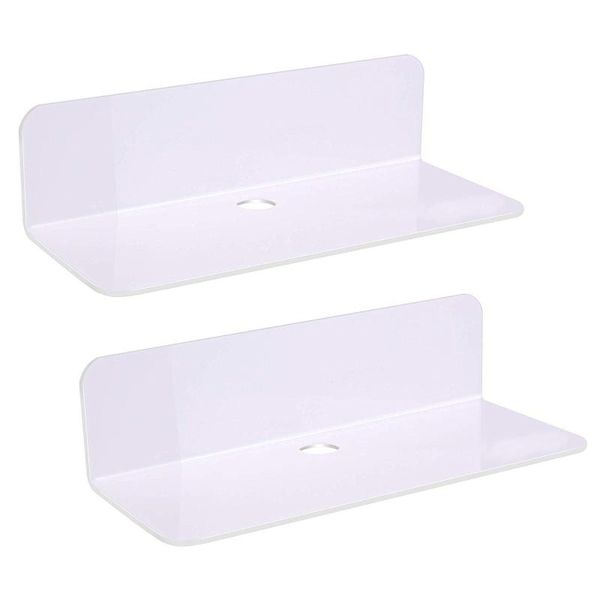

hooks & rails 2pcs clear acrylic wall mounted floating shelf for smart speaker home decor with cable clips bathroom display rack space savin