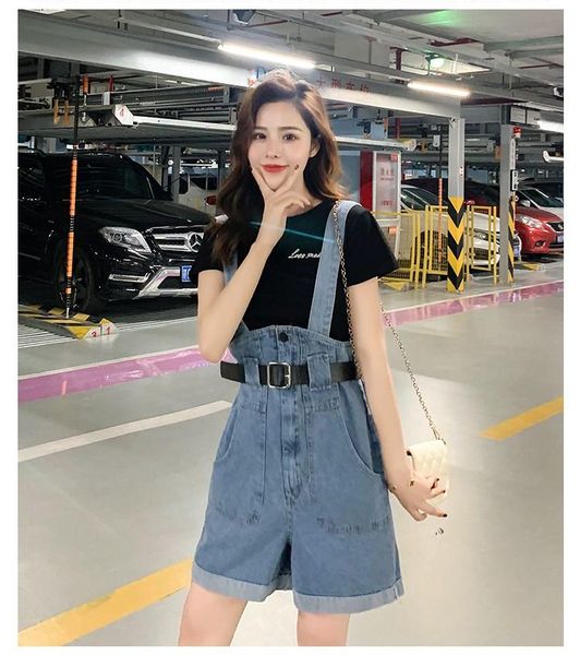 

women's jeans summer 2021 korean version with denim jumpsuit shorts, Blue