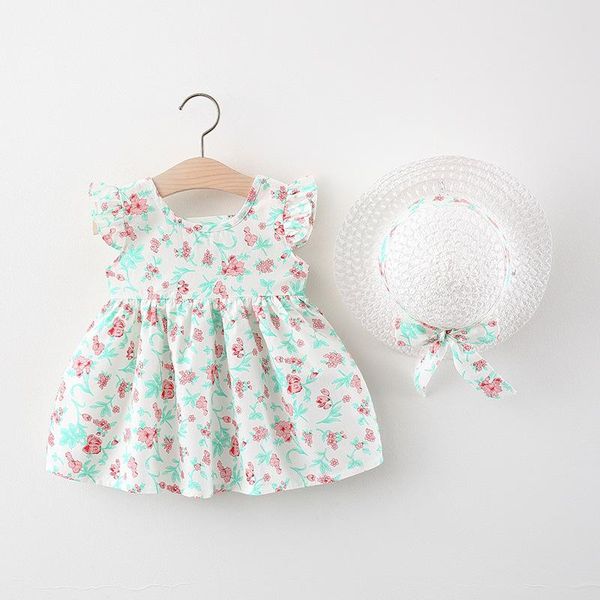 

girl's dresses 2021summer baby girls print dress and cap, Red;yellow