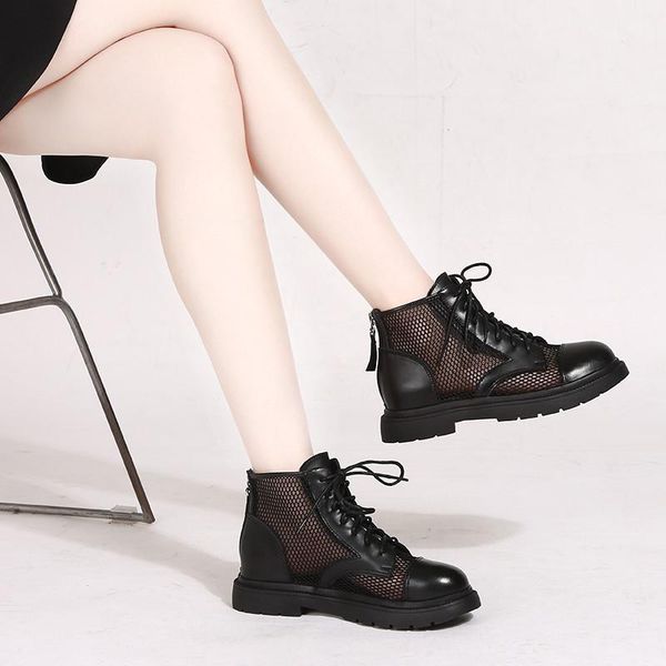 

boots women's leather back zip flat heel boots-women shoes zipper 2021 med elegant summer rock basic fabric ankle pvc solid floc, Black