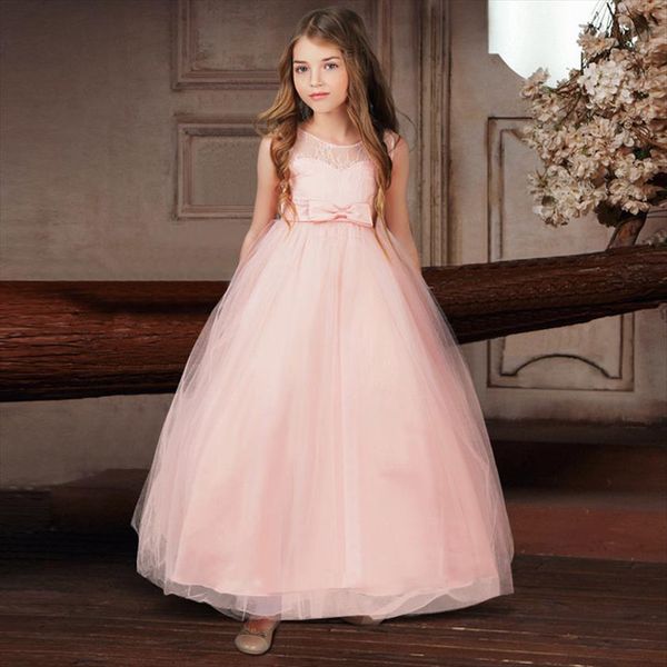 

flower girl wedding evening children dresses clothing princess party long gown 6 14 years teenager girls lace embroidery formal dress, Red;yellow