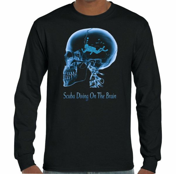 

scuba diving on the brain mens funny t-shirt dive sea diver equipment gear mask, White;black