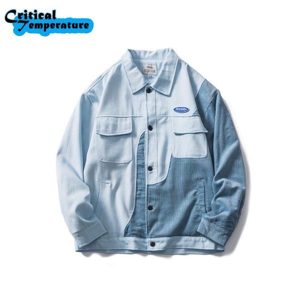 

men's jackets men hip hop streetwear denim jacket corduroy color block patchwork graphic print 2021 autumn harajuku cotton coat, Black;brown