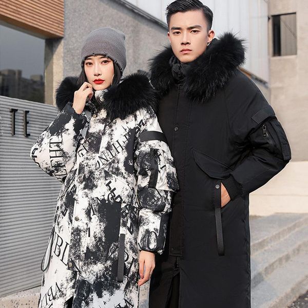 

men's down & parkas jacket mid-length section nagymaros collar fashion brand autumn and winter korean version handsome couples clothes, Black