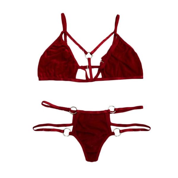 

bras sets wire polyester women g-string print bustier bra lingerie hollow out elastic cage bandage j830, Red;black