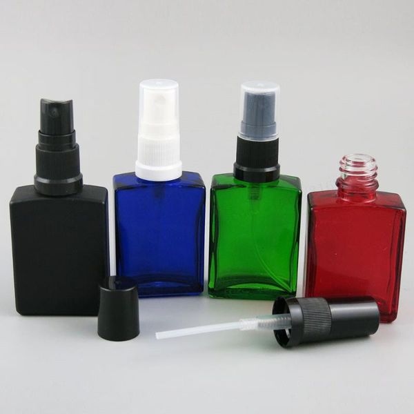 

storage bottles & jars 1oz 30ml frost black white clear blue green amber squre flat glass perfume bottle with fine mist sprayer