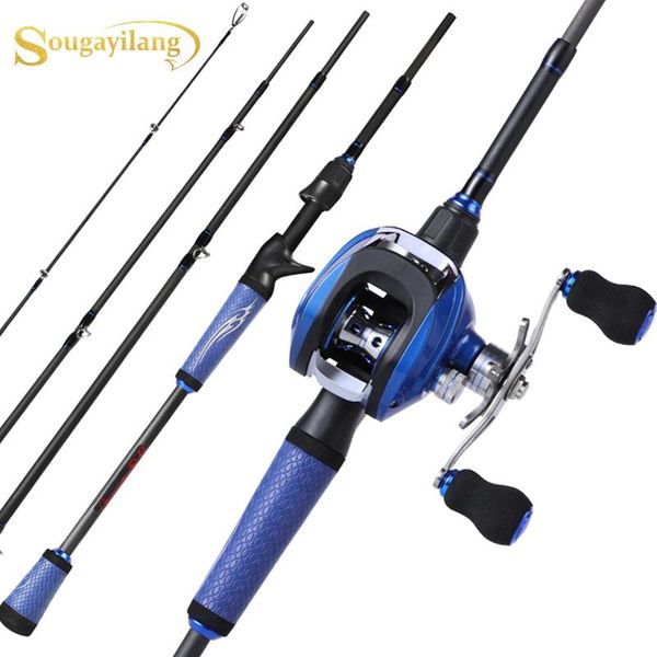 

sougayilang 1.8m 2.1m 2.4m portable 4 section carbon fiber casting fishing rod with 17+1bb baitcasting reel combo pesca