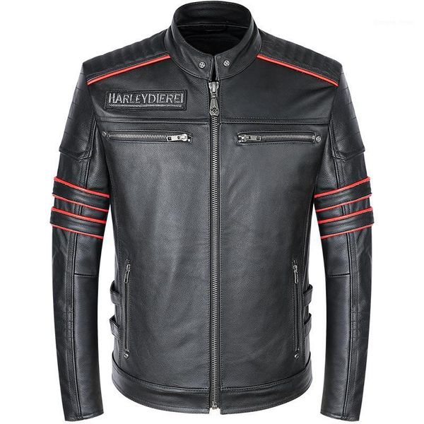 

men's leather & faux black 2021 motorcycle style genuine jacket men plus size 4xl real natural cowhide spring slim fit skulls embroider