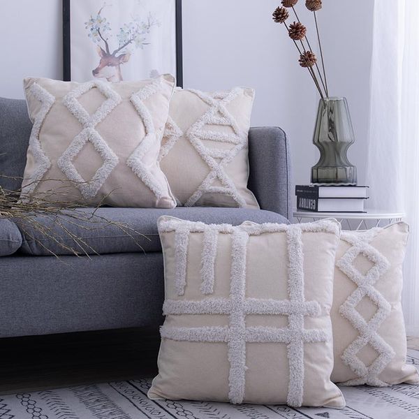 

moroccan style cushion cover 45x 45cm beige pillowcase diamond fringed square pillow home decoration cushion/decorative