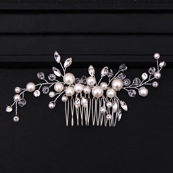 

hair clips & barrettes silver color tiara combs for women bride pearl crystal headpiece wedding accessories bridal jewelry, Golden;silver