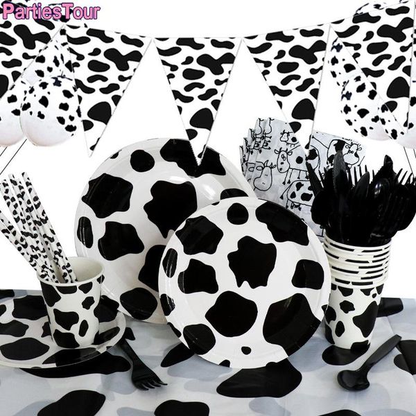 

disposable dinnerware cow print farm animal party supplies tableware paper plates cups napkin banner cowboy birthday decortions