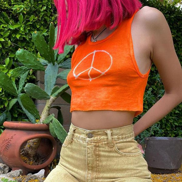 

women's tanks & camis y2k tank crop corset orange ribbed casual summer cropped tees femme 2000s aesthetic cute clothes harajuku print g, White