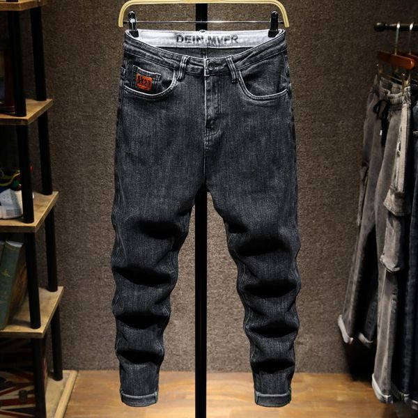 

men's jeans autumn ly fashion men retro black gray elastic vintage designer slim korean style casual denim pencil pants, Blue
