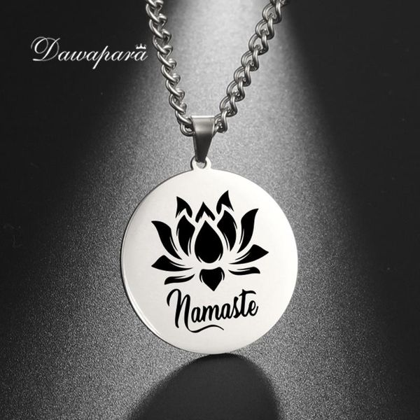 

dawapara vintage lotus flower pendant meditation necklace stainless steel hindu spiritual jewelry necklaces, Silver