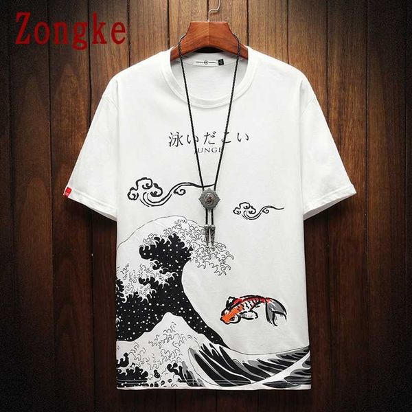 

zongke wave print short sleeve men's t-shirt fashion streetwear hip hop clothes men tshirt japanese clothing m-5xl 210629, White;black