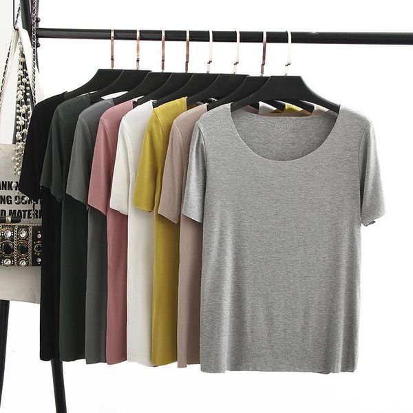 

woman summer t-shirt ladies solid female short sleeve modal tshirt o-neck loose oversize clothing b2 20043 women's, White