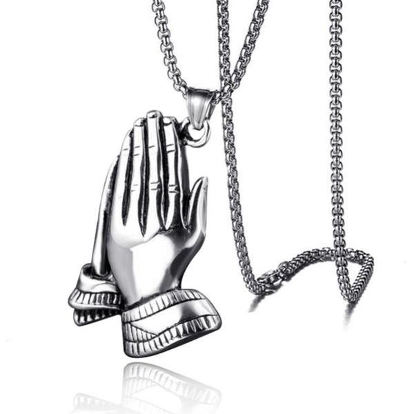 

pendant necklaces stainless steel prayer gold bergamot necklace men's tag hands together wholesale, Silver