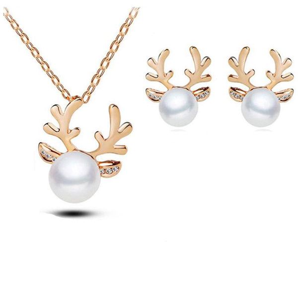 

earrings & necklace 2pcs/set earring jewelry set christmas pearl antler gift, Silver
