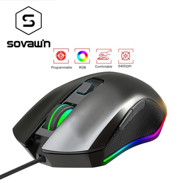 

gaming mouse rgb led breathing backlight 6400 dpi wired macro ergonomic gamer 6 keys programmable for computer mice
