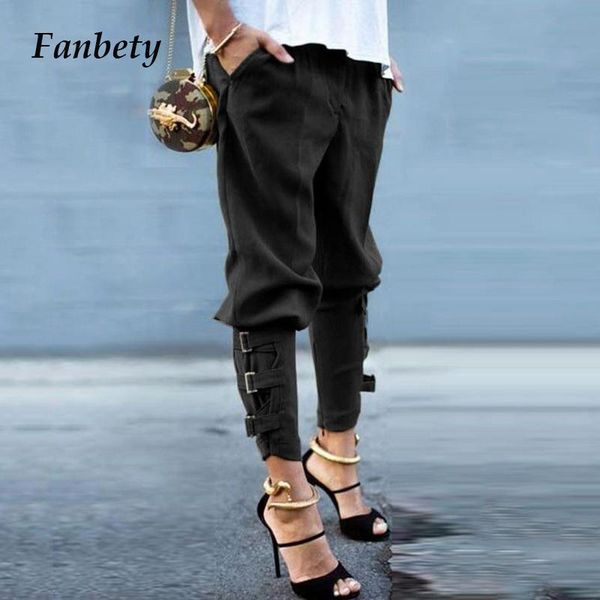 

women fashion vintage tie-up pencil pants high street style spring summer casual solid elastic waist long lady streetwears women's & ca, Black;white