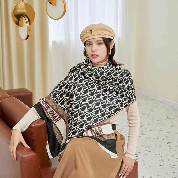 

design casual versatile fashion imitation scarf women's warm and thickened cashmere shawl in, Blue;gray