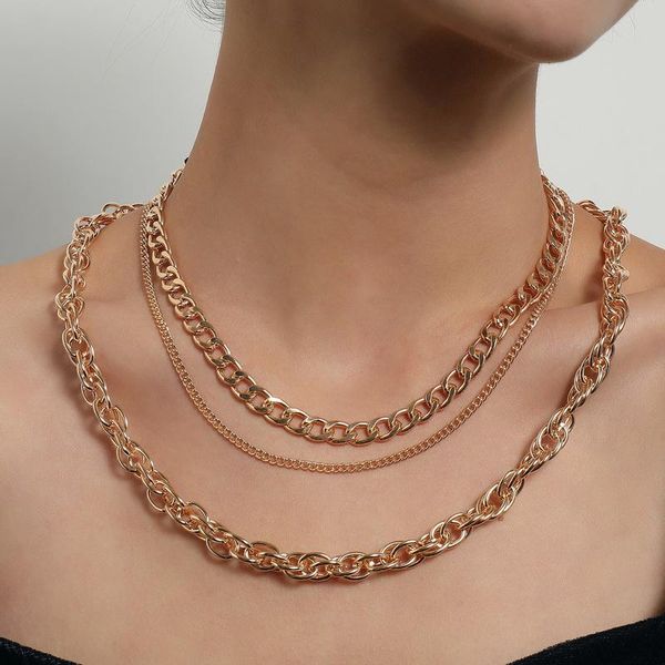 

chokers punk exaggerated multilayer thick chains choker necklace women vintage chunky geometric clavicle colar chocker jewelry, Golden;silver
