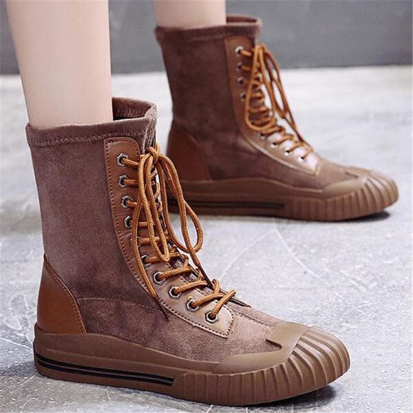 

boots women stretch fabric platform ankle sock sneakers ladies flock breathable booties comfort female chunky shoes botas mujer, Black