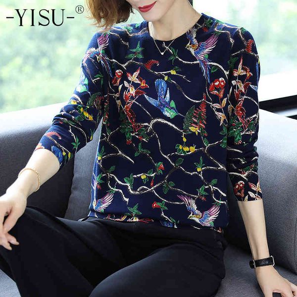 

women's sweaters yisu fashion printed sweater autumn winter loose o neck long sleeve pullover bird pattern jumper sweater liy5, White;black