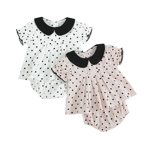 

1-3yrs baby girls clothing sets summer girl dot short sleeve + shorts belt three piece 210429, White