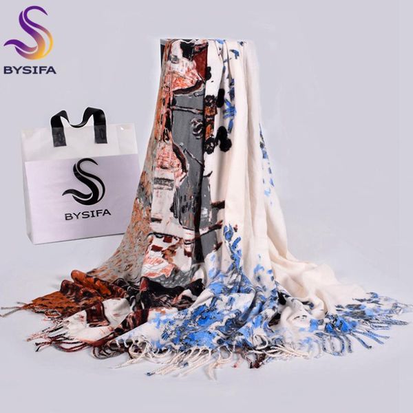 

scarves [bysifa] winter cashmere pashmina echarpes chales women fashion warm thicken grey white long shawls brand neck scarf, Blue;gray