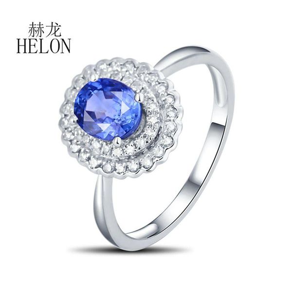 

cluster rings helon solid 18k white gold au750 certified oval 6x5mm natural sapphire diamonds women party jewelry engagement wedding ring, Golden;silver