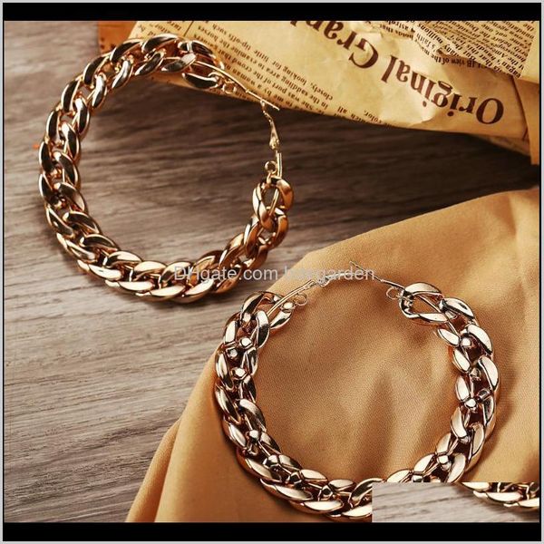 

& hie drop delivery 2021 large circle link chain hoop earrings for women female punk big metal hollow gold color geometric earring fashion j, Golden;silver