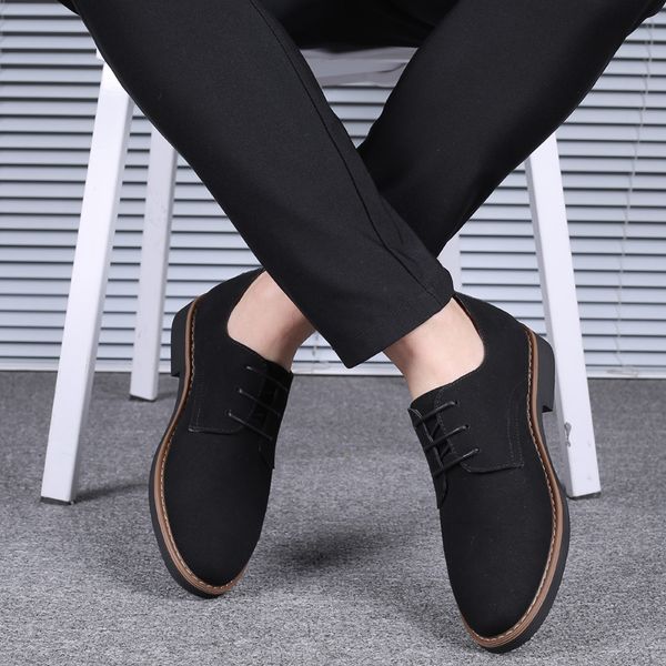 

2020 suede leather soft shoes men loafers oxfords casual male formal shoes spring lace-up style, Black