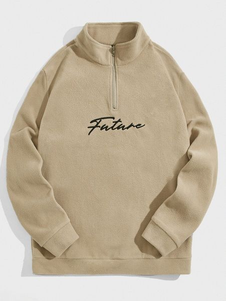 

men half zip letter embroidery teddy sweatshirt p0vq#, Black