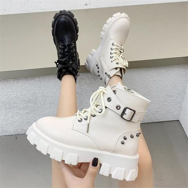 

boots net celebrity korean handsome female british style summer and autumn motorcycle thick-soled wedge-heel women's leathe, Black