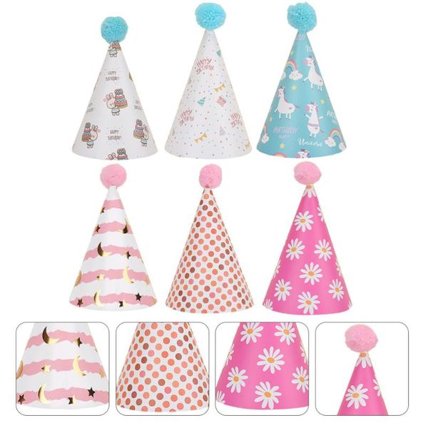 

party hats 6pcs creative birthday lovely pompom (assorted style)