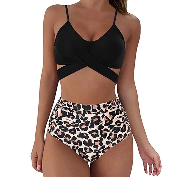 

high waist bikini cross swimwear women push up swimsuit female plus size set bather bathing suit beachwear 210621, White;black