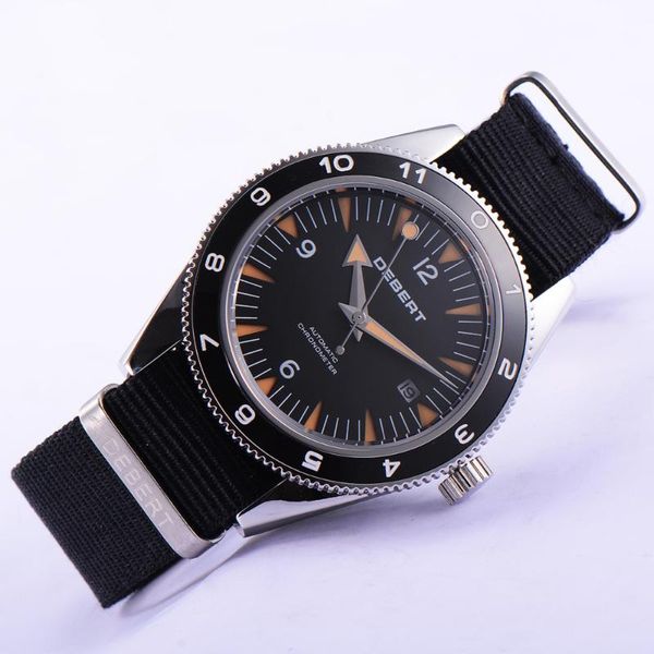 

wristwatches 41mm debert reloj hombre sapphire glass black dial rotatable ceramic bezel watch men miyota 821a automatic movement, Slivery;brown