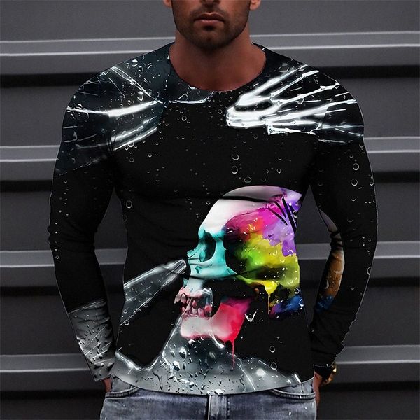 

men's t shirt 3d print graphic prints skull crew neck daily holiday print long sleeve casual designer big and tall black w99n#, White;black
