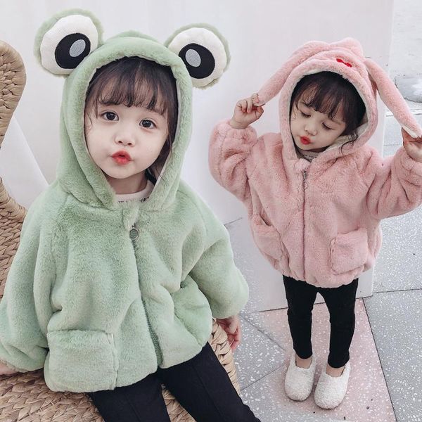

down coat 0-7 yars girls parka 2021 autumn winter plush cotton jacket cartoon warm thick short faux fur children's cute outerwear ins, Blue;gray