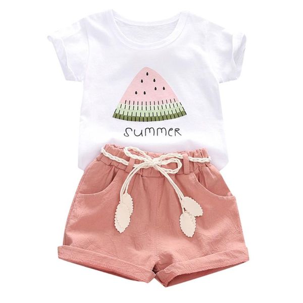 

clothing sets toddler kids baby girl watermelon letter print + shorts outfits set clothes casual children's trajes de ninas, White