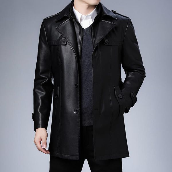 

men's fur & faux leather clothes haining business casual fake two jackets lapel, Black