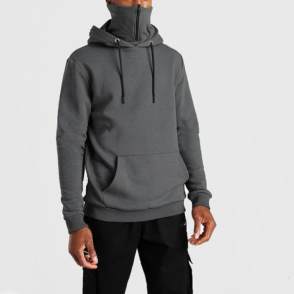 

mens mouth cover slim fit hoodie long sleeve tee sweatshirt pullover hoodies sweatshirts clothing solid color, Black